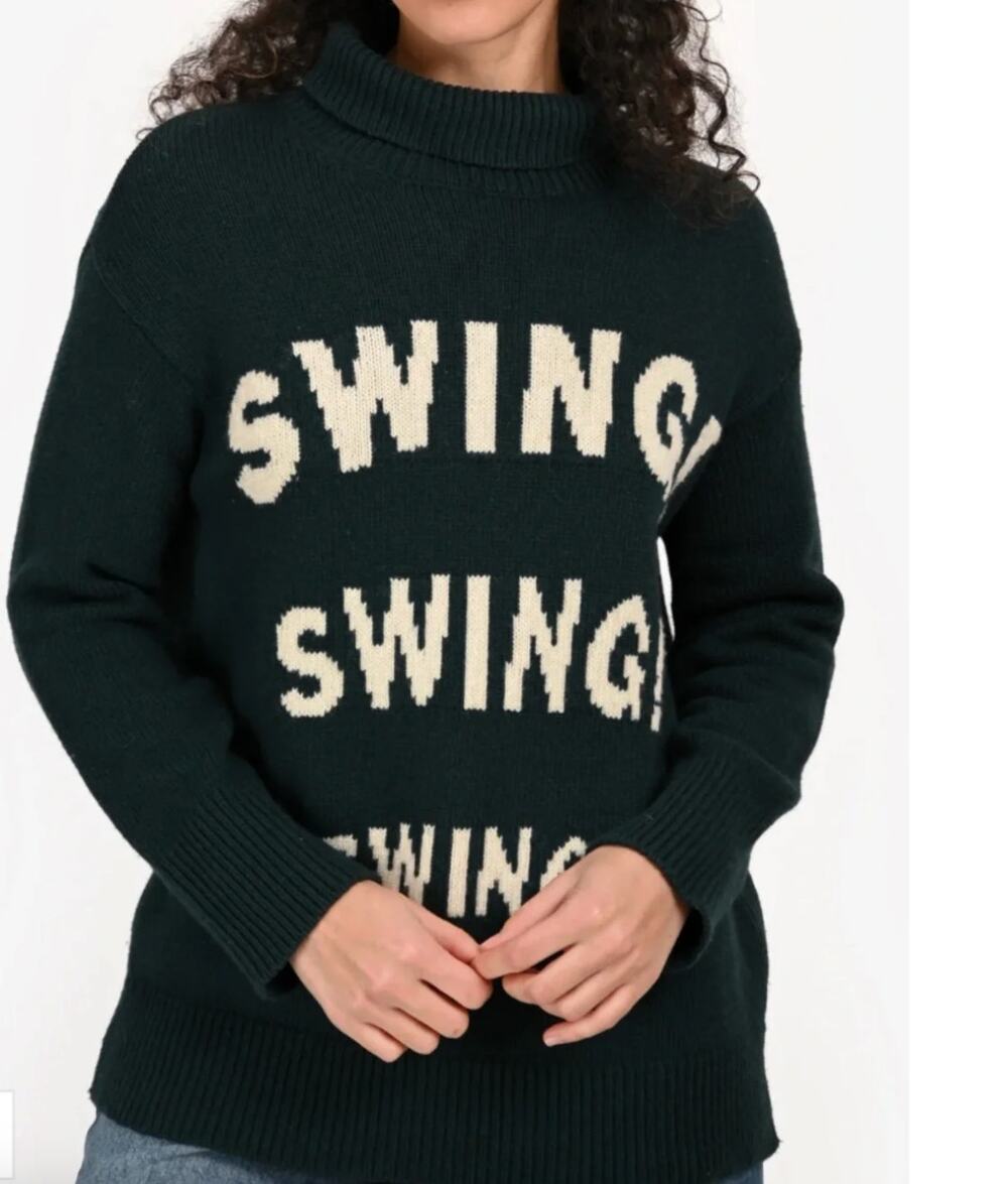 Sandro Swing Swing Swing Sweater Wool Cashmere Turtleneck Green